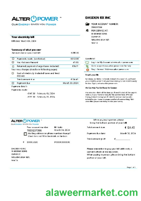 Malta AlterPower Malta proof of address business utility bill template in Word and PDF formats